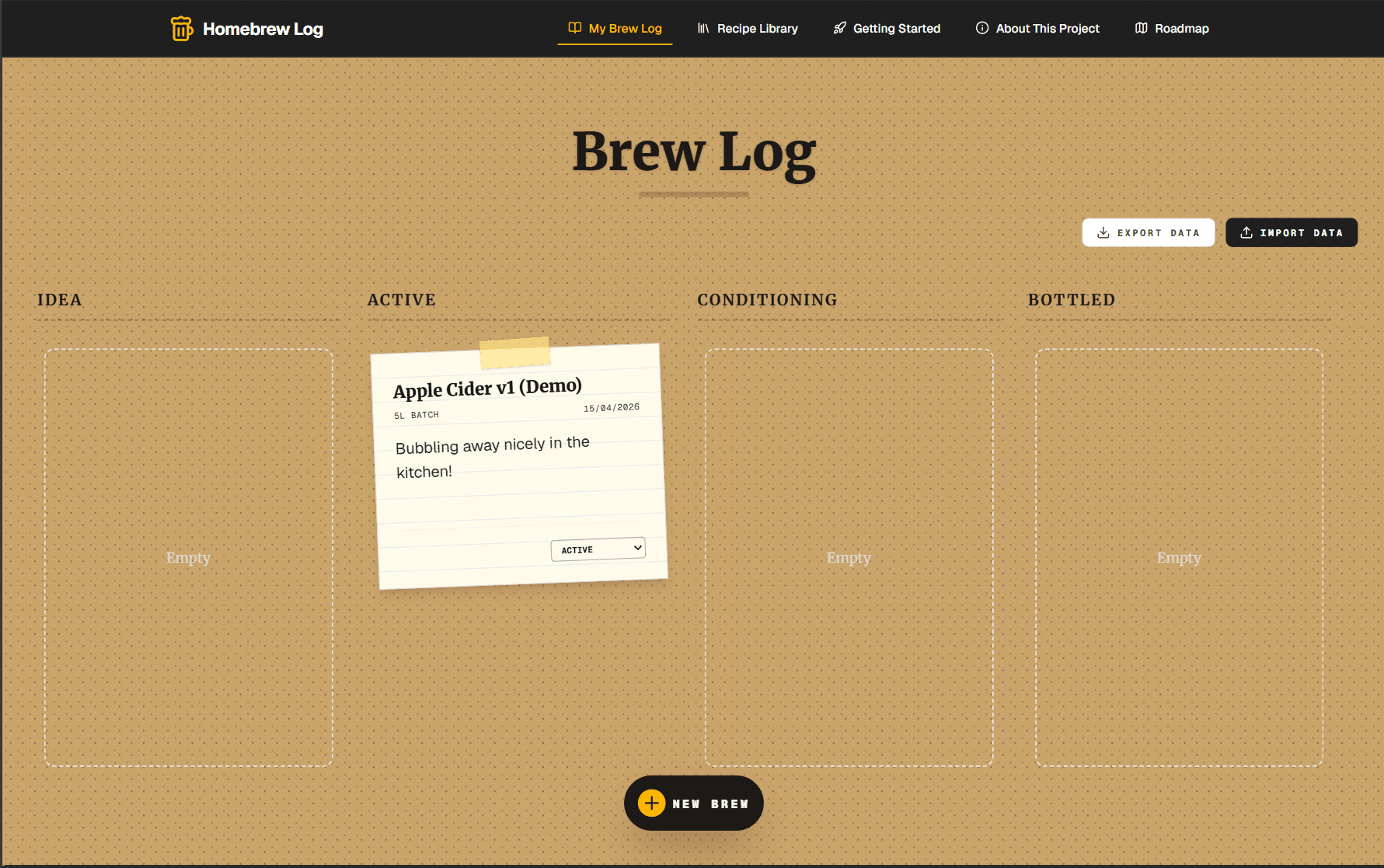 Homebrew Log placeholder preview