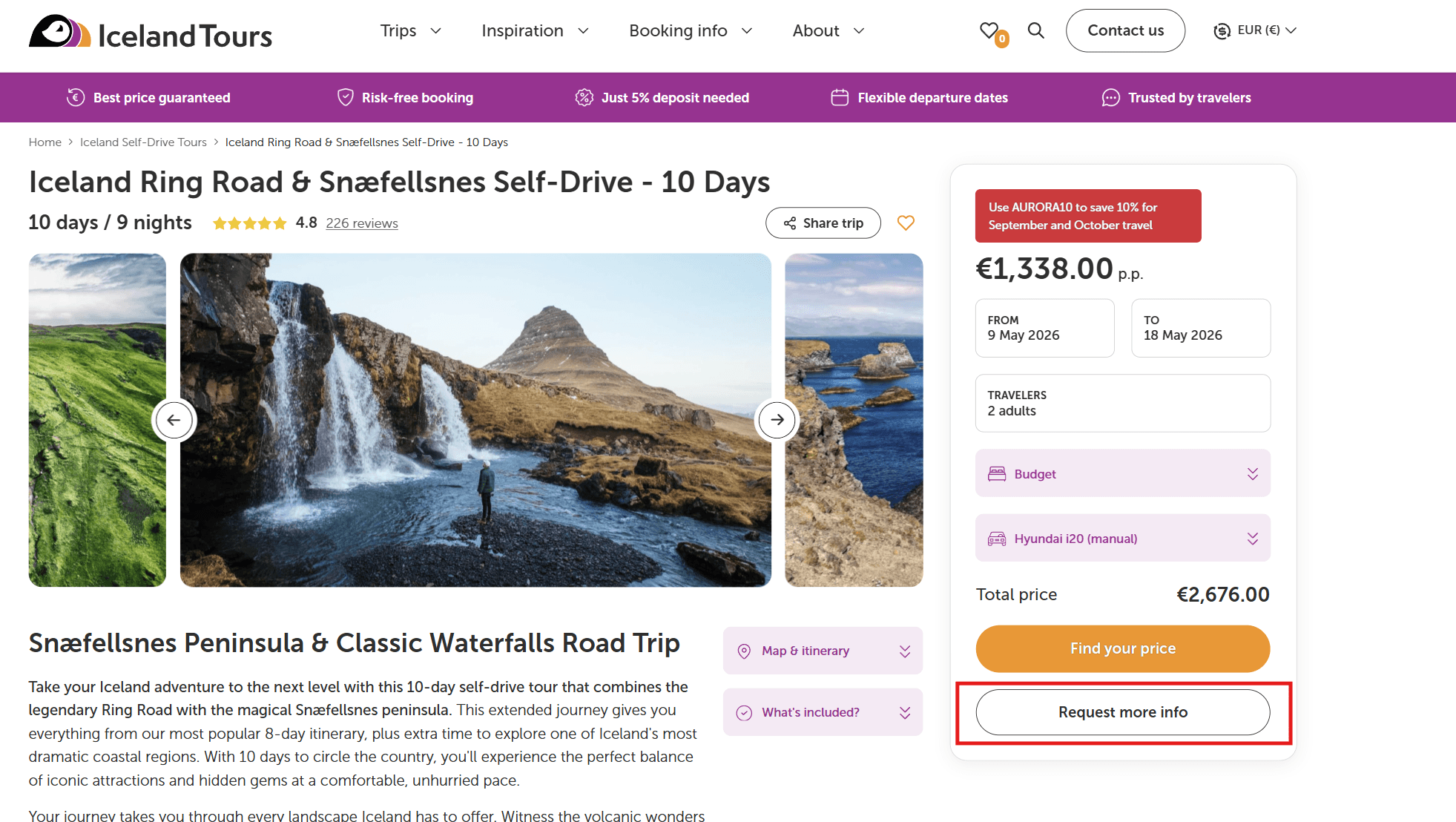 Product page with enquiry CTA placement